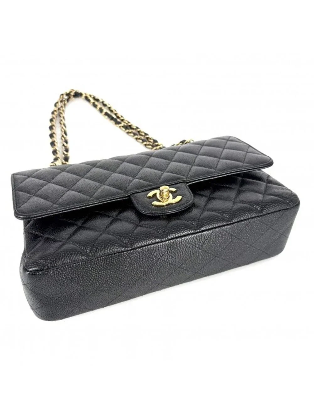 Chanel Shoulder Bag Quilted 25 Double Chain CC Logo Flap Crossbody Caviar